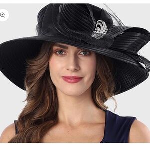 FORBUSITE SATIN WIDE BRIM HAT WITH RHINESTONES